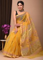 Cotton Yellow  Digital Printed Saree